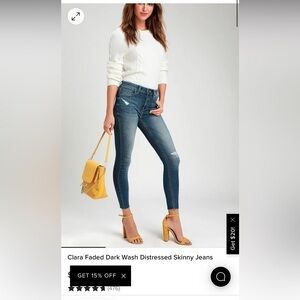 New Lulus Clara Faded Dark Wash Distressed Skinny Jeans Eunina 3 High Rise